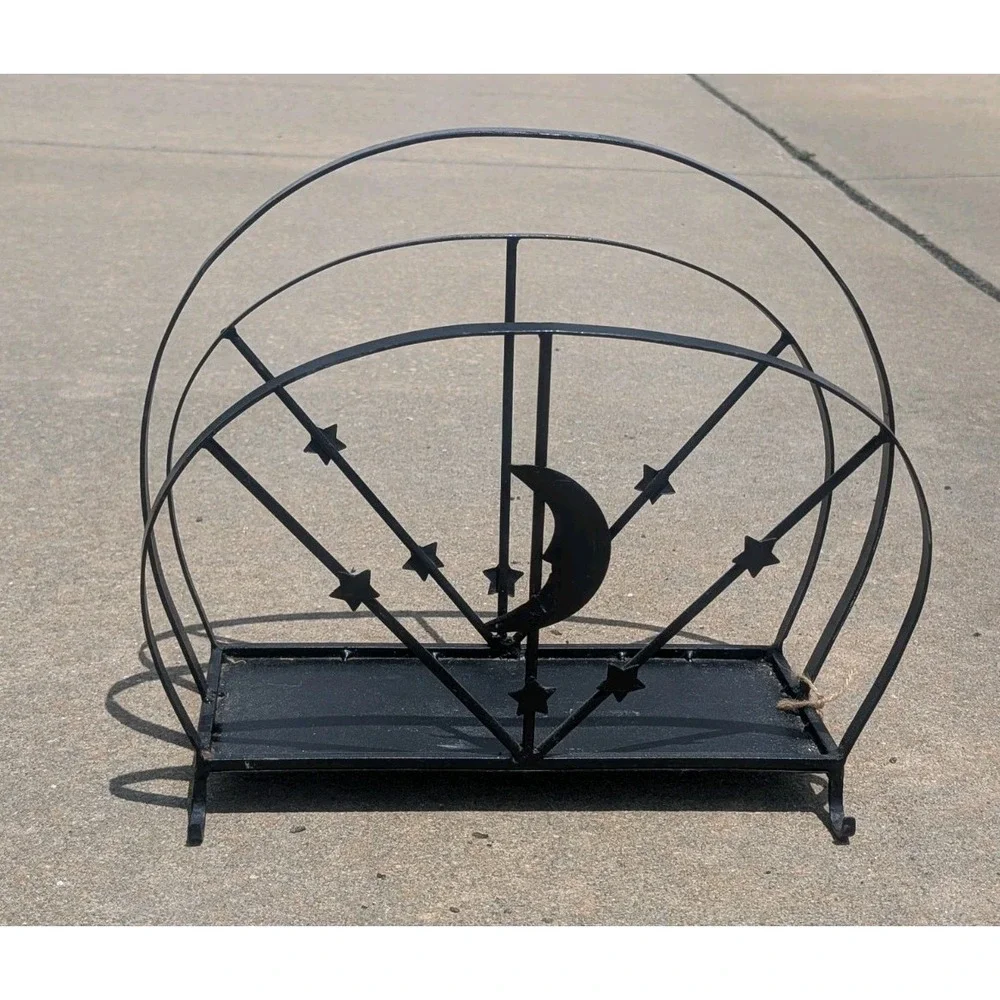 Vintage Celestial Moon & Star Black Metal Magazine/Newspaper Holder Rack 16
